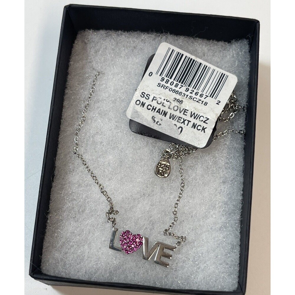 Aqua Bloomingdale’s Sterling Silver Pink CZ LOVE Necklace New